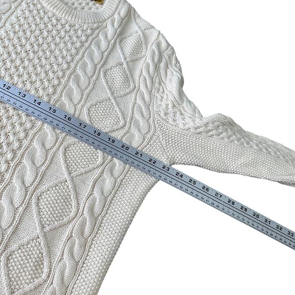 Polo Ralph Lauren Fisherman Sweater Men’s Medium Cream Ivory Chunky Cable Knit - Picture 8 of 10